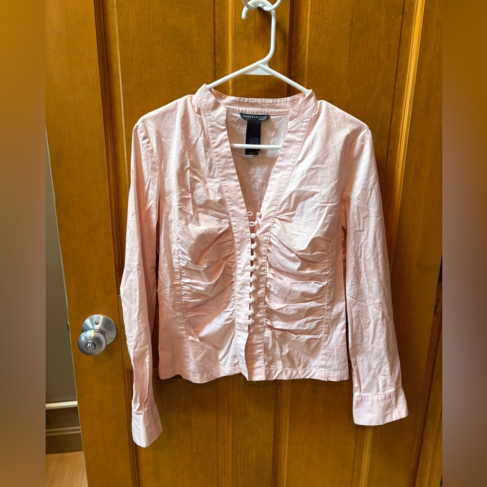 Kenneth Cole Women’s Pale Pink Cotton Size 4 Long Sleeve Button Up Blouse